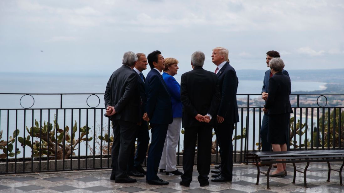 G-7 leaders congregate during a walking tour on May 26.
