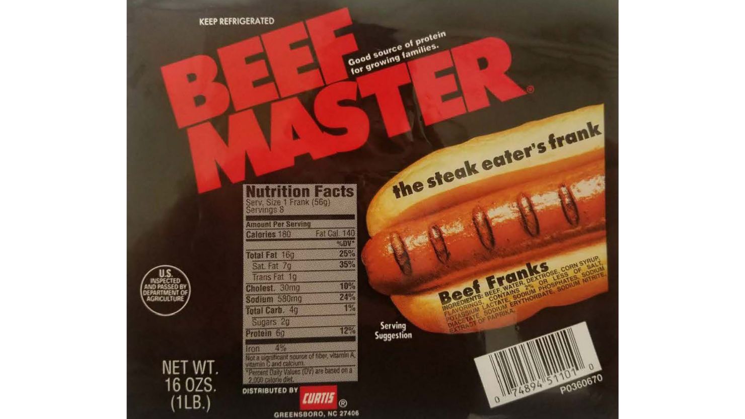 Curtis Beef Master franks are among the 210,606 pounds of hot dogs being recalled.