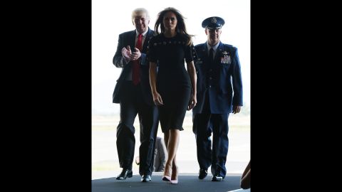President Trump and first lady Melania Trump arrive on May 27, to address US military personnel and families at Naval Air Station Sigonella.