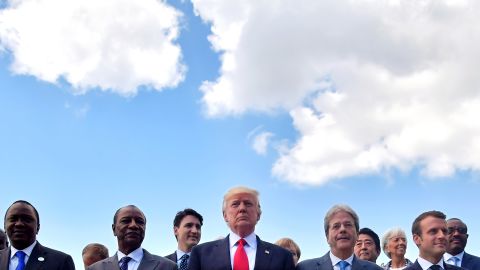 Leaders of the G-7 and some African nations pose for a photo on May 27, on the second day of the G-7 summit in Taormina, Italy. 