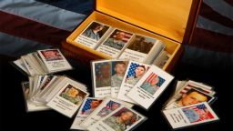 Retired Lt. Gen. Mark Hertling's box of cards with pictures of fallen soldiers. 