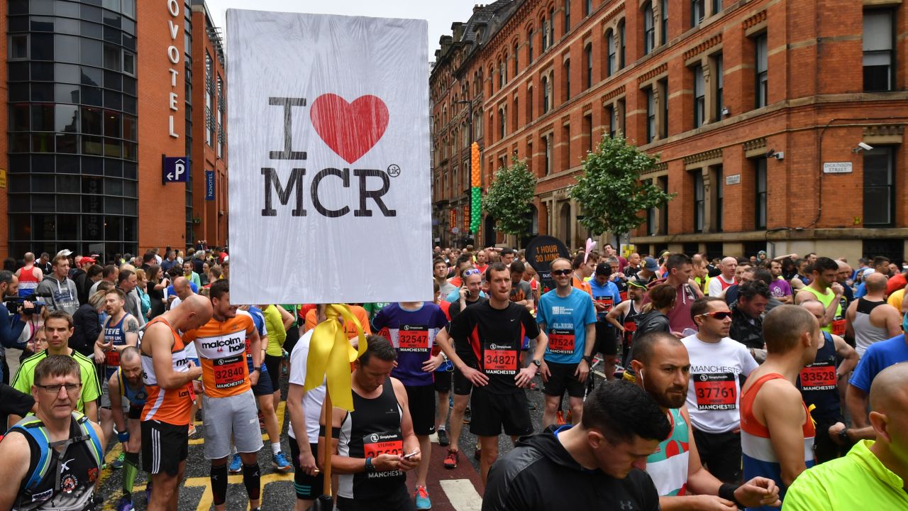 MANCHESTER, ENGLAND - MAY 28:  Runners gather at the start of the Simplyhealth Great Manchester Run on May 28, 2017 in Manchester, England. Security in the city remains high since the Manchester Arena suicide bombing which killed 22 people on the evening of May 22 as concert goers were leaving the venue after an Ariana Grande performance.  (Photo by Anthony Devlin/Getty Images)