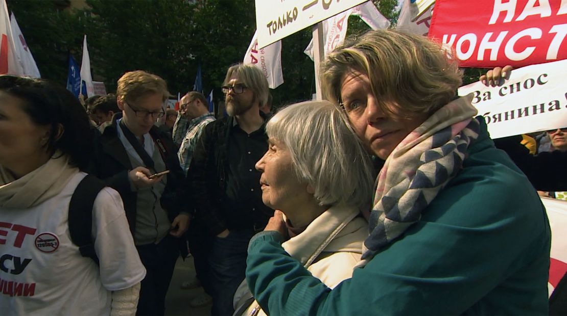 Novitskaya at the Moscow protest.