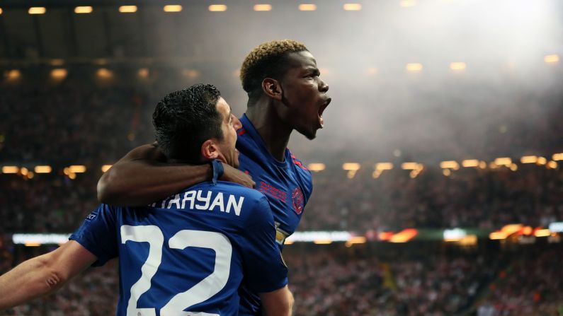 Paul Pogba hugs Manchester United teammate Henrikh Mkhitaryan after Mkhitaryan scored the second goal in the Europa League final on Wednesday, May 24. <a href="index.php?page=&url=http%3A%2F%2Fwww.cnn.com%2F2017%2F05%2F24%2Ffootball%2Fmanchester-united-ajax-europa-league%2Findex.html" target="_blank">United defeated Ajax 2-0</a> to win the title and clinch a spot in next season's Champions League.