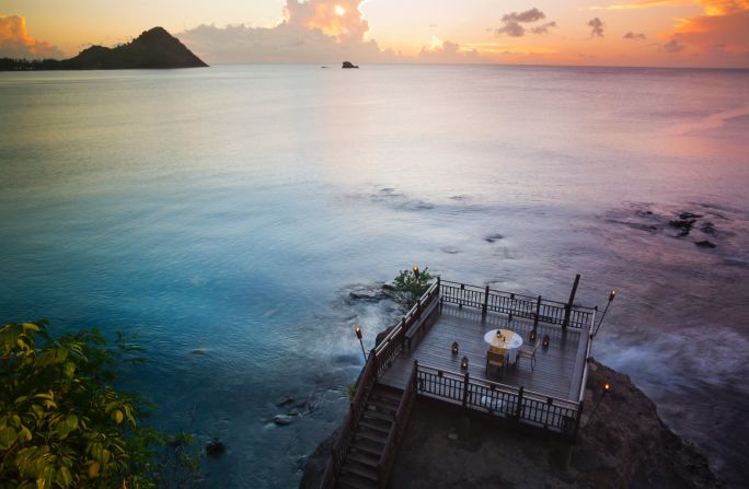 <strong>Cap Maison, St. Lucia: </strong>A champagne zip line puts the finishing touch on this private table perched on a rocky outcropping known as Rock Maison.