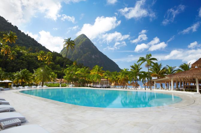 <strong>Sugar Beach, St. Lucia: </strong>Few Caribbean locales can match the scenic wow factor of the Pitons, two mountains providing the backdrop to Sugar Beach.