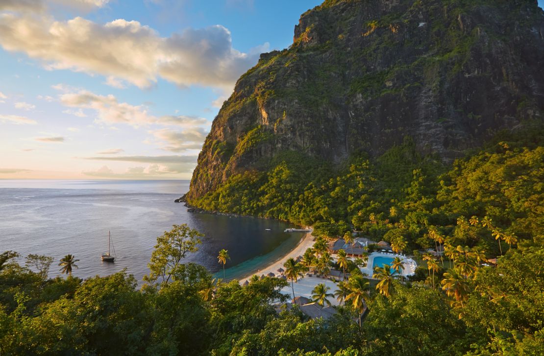 St. Lucia's rugged terrain creates a stunning setting for Sugar Beach.