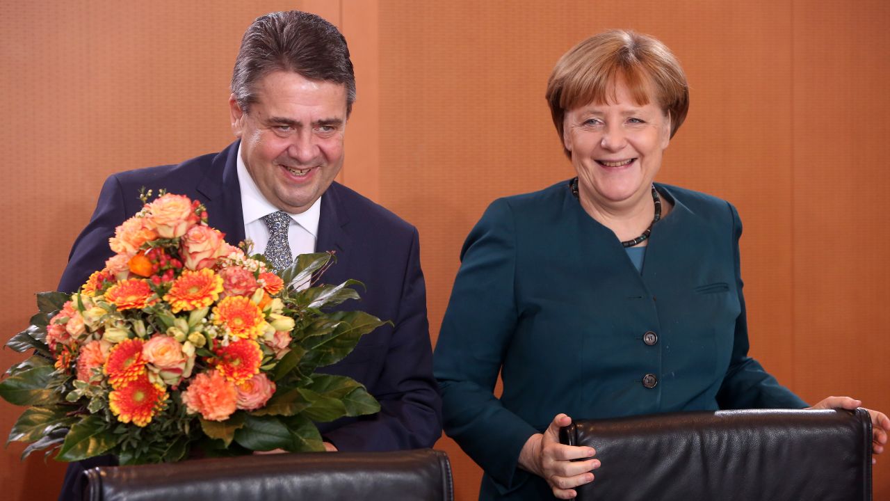 Gabriel (L) said the Trump administration stood against EU interests.