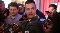 PALM BEACH, FL - MARCH 11:  Corey Lewandowski campaign manager for Republican presidential candidate Donald Trump speaks with the media before former presidential candidate Ben Carson gives his endorsement to Mr. Trump at the Mar-A-Lago Club on March 11, 2016 in Palm Beach, Florida. Presidential candidates continue to campaign before Florida's March 15th primary day.  (Photo by Joe Raedle/Getty Images)