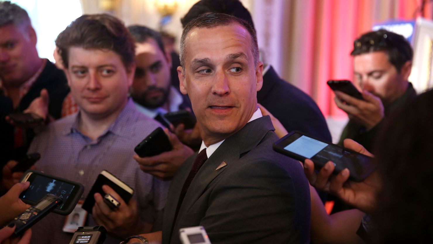 Corey Lewandowski campaign manager for Republican presidential candidate Donald Trump speaks with the media before former presidential candidate Ben Carson gives his endorsement to Trump at the Mar-A-Lago Club on March 11, 2016 in Palm Beach, Florida. (Photo by Joe Raedle/Getty Images)