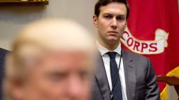 White Senior Advisor Jared Kushner listens as US President Donald Trump speaks at a meeting with business leaders in the Roosevelt Room at the White House in Washington, DC, on January 23, 2017. / AFP / NICHOLAS KAMM        (Photo credit should read NICHOLAS KAMM/AFP/Getty Images)