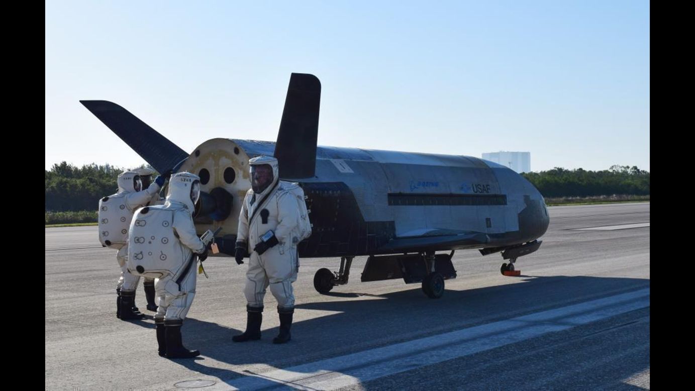 The Air Force's unmanned space aircraft, the X-37B, sits on a runway after landing at NASA's Kennedy Space Center in Florida on Sunday, May 7. The plane <a href="http://www.cnn.com/2017/05/07/us/air-force-x-37b-landing-trnd/" target="_blank">spent nearly two years in space.</a>