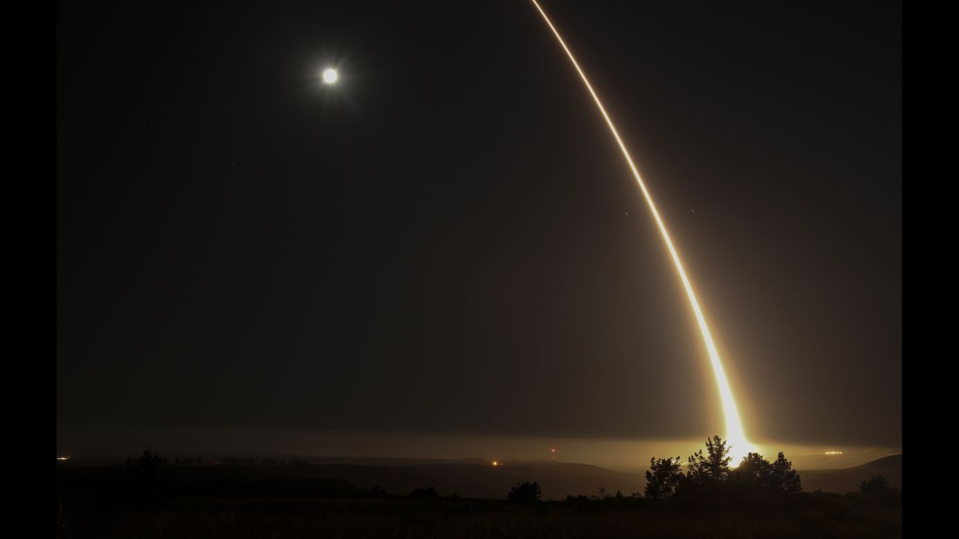 An unarmed long-range missile <a href="http://www.cnn.com/2017/05/03/politics/air-force-test-icbm/" target="_blank">is test-fired</a> at Vandenberg Air Force Base in California on Wednesday, May 3. The Minuteman III traveled 4,200 miles to a test range near the Marshall Islands.