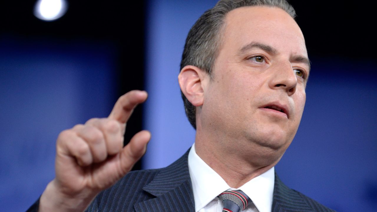 White House Chief of Staff Reince Priebus makes remarks during a discussion at the Conservative Political Action Conference (CPAC) at National Harbor, Maryland, February 23, 2017. / AFP / Mike Theiler        (Photo credit should read MIKE THEILER/AFP/Getty Images)