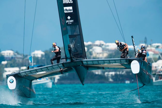 The 35th America's Cup is underway in the azure blue waters of Bermuda's Great Sound. Over the coming weeks, four teams will take to the waves to challenge for the right to face off against reigning champions, Oracle Team USA. Jimmy Spithill, skipper of the US team, competes during the second day of racing on May 28. 