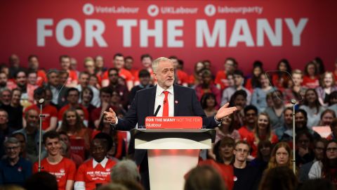 Labour leader Jeremy Corbyn addresses supporters during a campaign event in Birmingham in May.