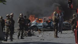 Afghan security forces personnel are seen at the site of a car bomb attack in Kabul on May 31, 2017.At least 40 people were killed or wounded on May 31 as a massive blast ripped through Kabul's diplomatic quarter, shattering the morning rush hour and bringing carnage to the streets of the Afghan capital. / AFP PHOTO / SHAH MARAI        (Photo credit should read SHAH MARAI/AFP/Getty Images)