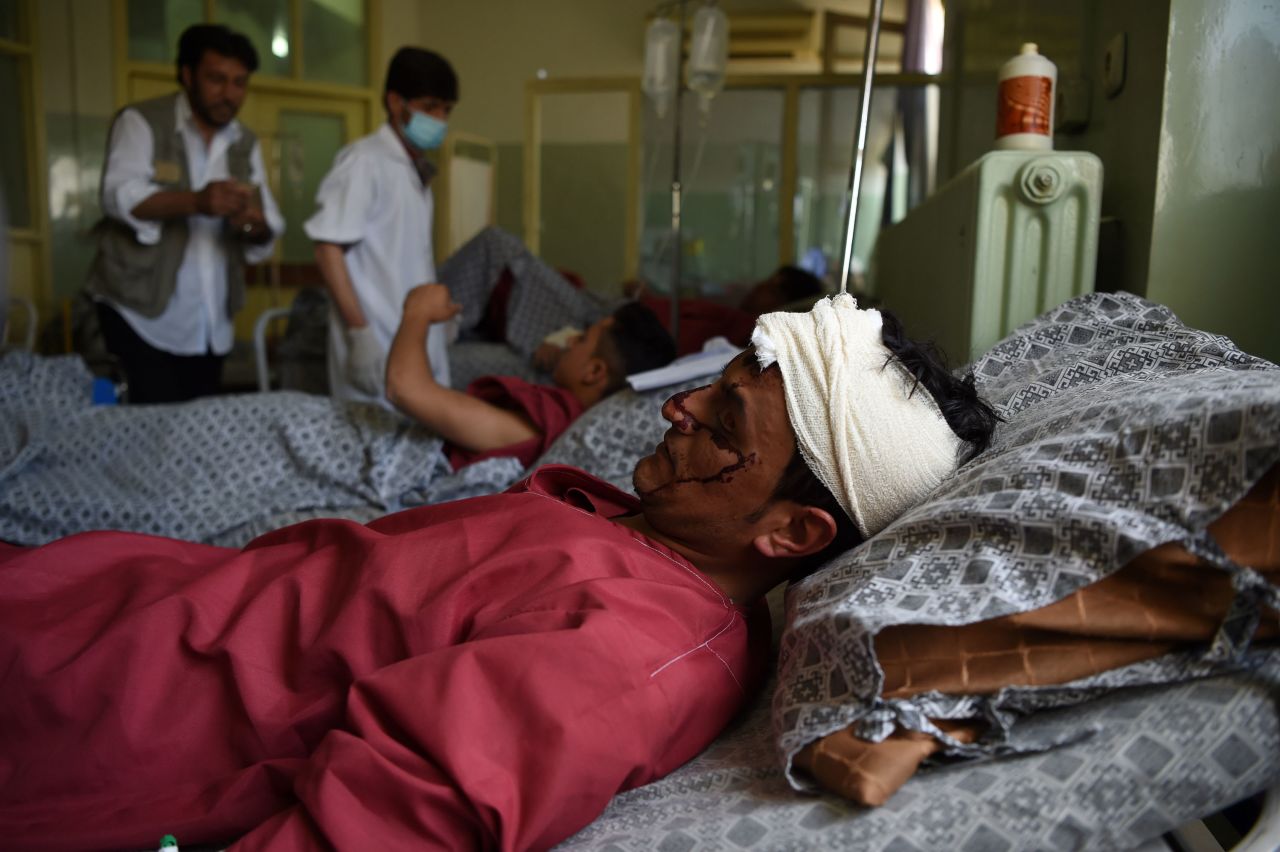 A man wounded in the car bomb attack is treated at a hospital in Kabul.