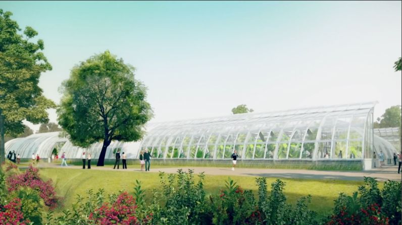An artist's impression of botanical gardens at a renovated Roland Garros.