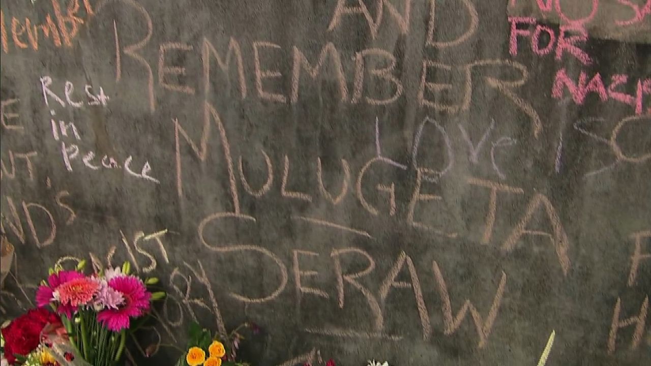 A message in front of Portland's Hollywood metro station honors murder victim Mulugeta Seraw.