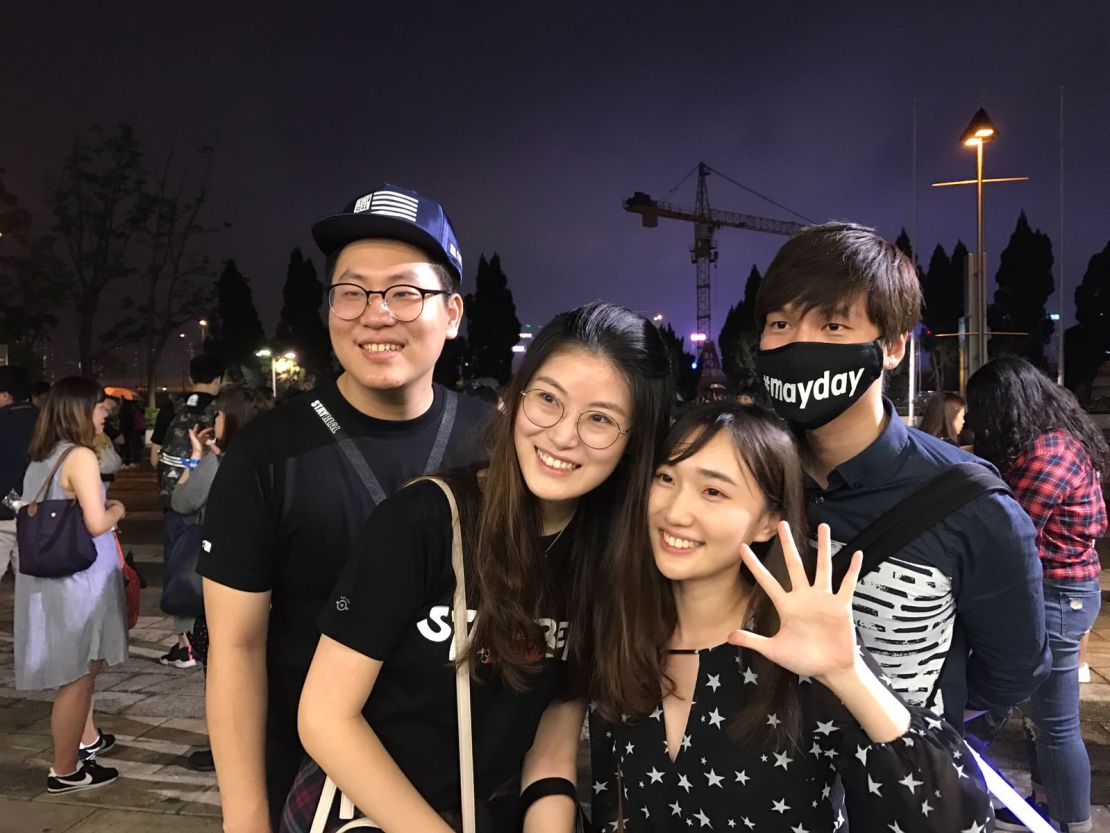 Crystal Wu and her friends who traveled from China for the Hong Kong show on May 22.