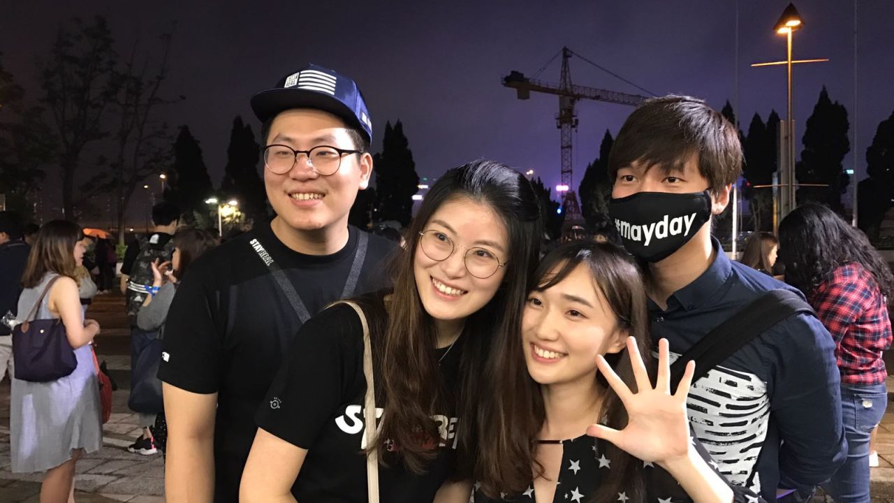 Crystal Wu and her friends who traveled from China for the Hong Kong show on May 22.