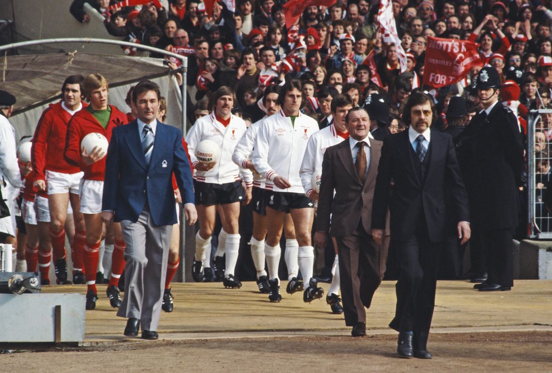 Bob Paisley leads his Liverpool team out against Brian Clough's Nottingham Forest in the 1978 League Cup final at Wembley