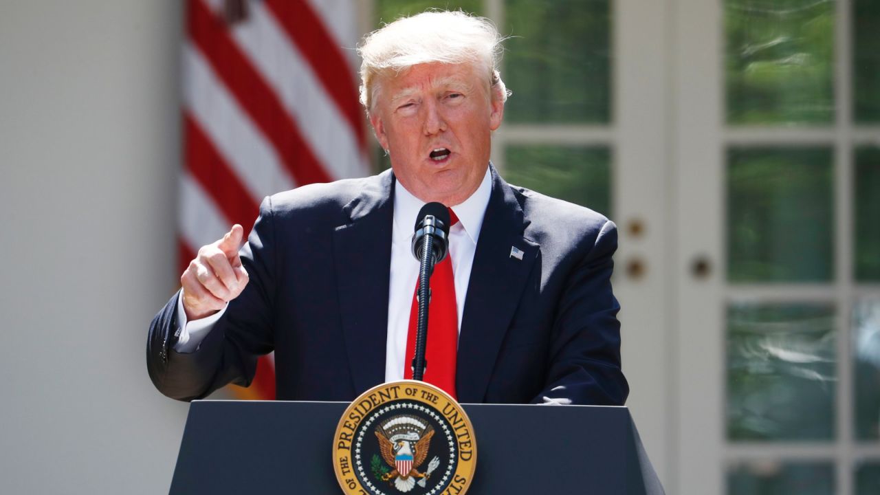 President Donald Trump speaks about the U.S. role in the Paris climate change accord, Thursday, June 1, 2017, in the Rose Garden of the White House in Washington. (AP Photo/Pablo Martinez Monsivais)