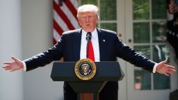 President Donald Trump speaks about the U.S. role in the Paris climate change accord, Thursday, June 1, 2017, in the Rose Garden of the White House in Washington. (AP Photo/Pablo Martinez Monsivais)