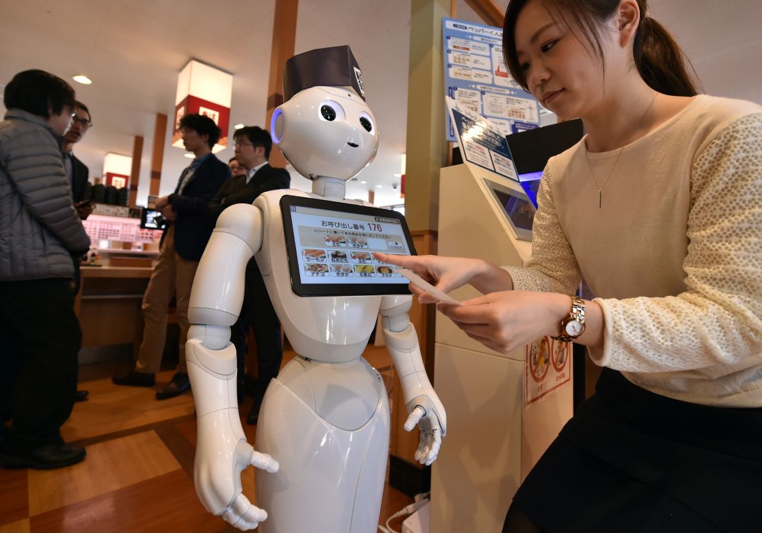 Humanoid robot Pepper has taken over from human front of house staff at Hamazushi, a chain of sushi restaurants in Japan. Pepper handles your seating, escorts you to your table and lets you order from a touch screen menu on its chest. 