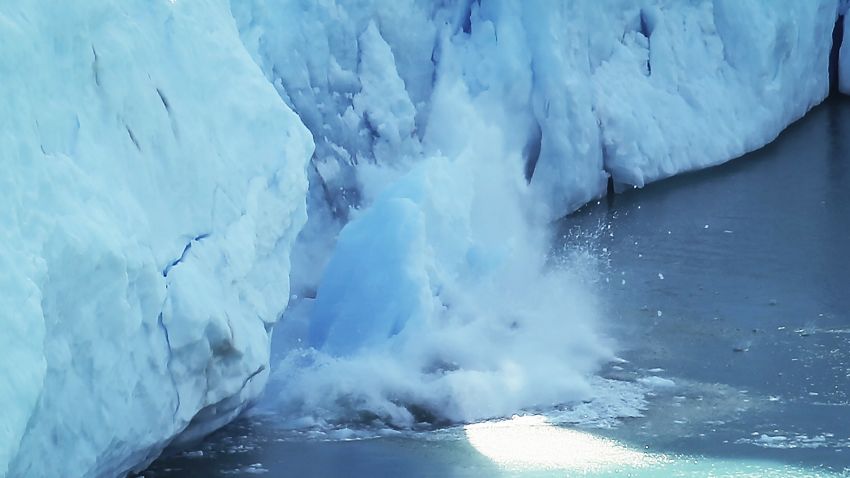 SANTA CRUZ PROVINCE, ARGENTINA - NOVEMBER 27:  Ice calves at the Perito Moreno glacier in Los Glaciares National Park, part of the Southern Patagonian Ice Field, the third largest ice field in the world, on November 27, 2015 in Santa Cruz Province, Argentina. The majority of the almost 50 large glaciers in Los Glacieres National Park have been retreating during the past fifty years due to warming temperatures, according to the European Space Agency (ESA). The United States Geological Survey (USGS) reports that over 68 percent of the world's freshwater supplies are locked in ice caps and glaciers. The United Nations climate change conference begins November 30 in Paris.  (Photo by Mario Tama/Getty Images)