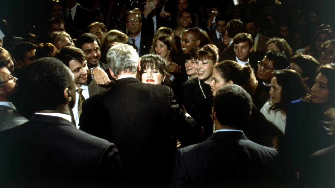 Bill Clinton hugs Monica Lewinsky at the Democratic Fundraiser in Washington, DC, October 23, 1996.