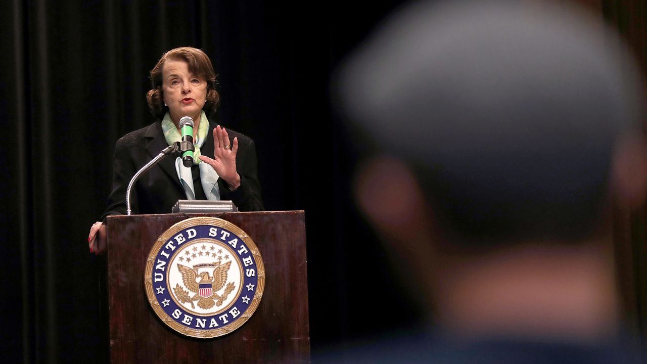 Sen. Dianne Feinstein speaks during a town hall style meeting on April 17, 2017, in San Francisco.