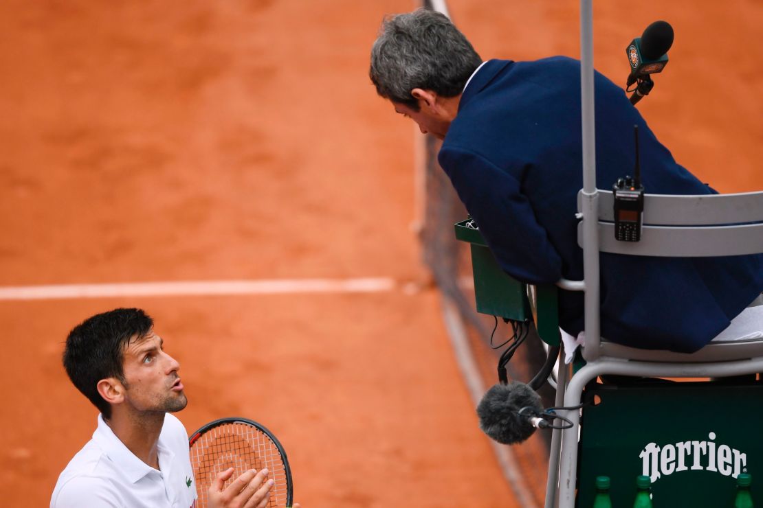 Novak Djokovic wasn't happy with chair umpire Carlos Ramos at the French Open on Friday after he was docked a serve and given an unsportsmanlike conduct warning. 