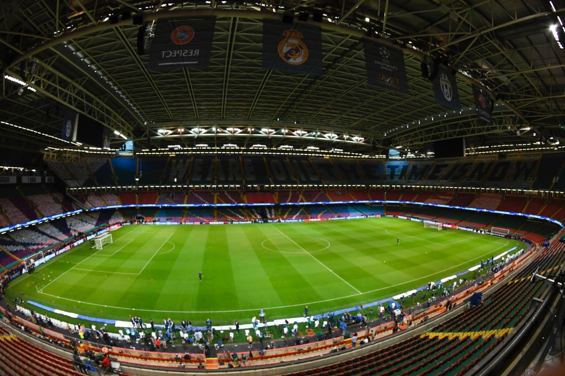 A general view shows the interior of The Principality Stadium in Cardiff