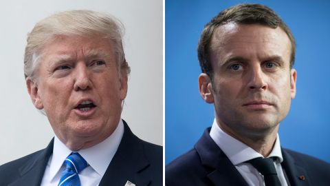French President Emmanuel Macron (R) has responded to US President Donald Trump's claims over defense spending commitments by NATO countries.