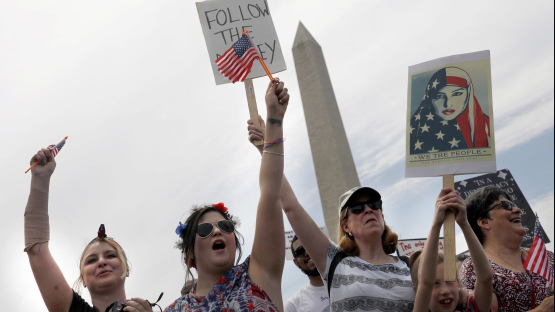 Demonstrators near the Washington Monument during "March for Truth" march. 
