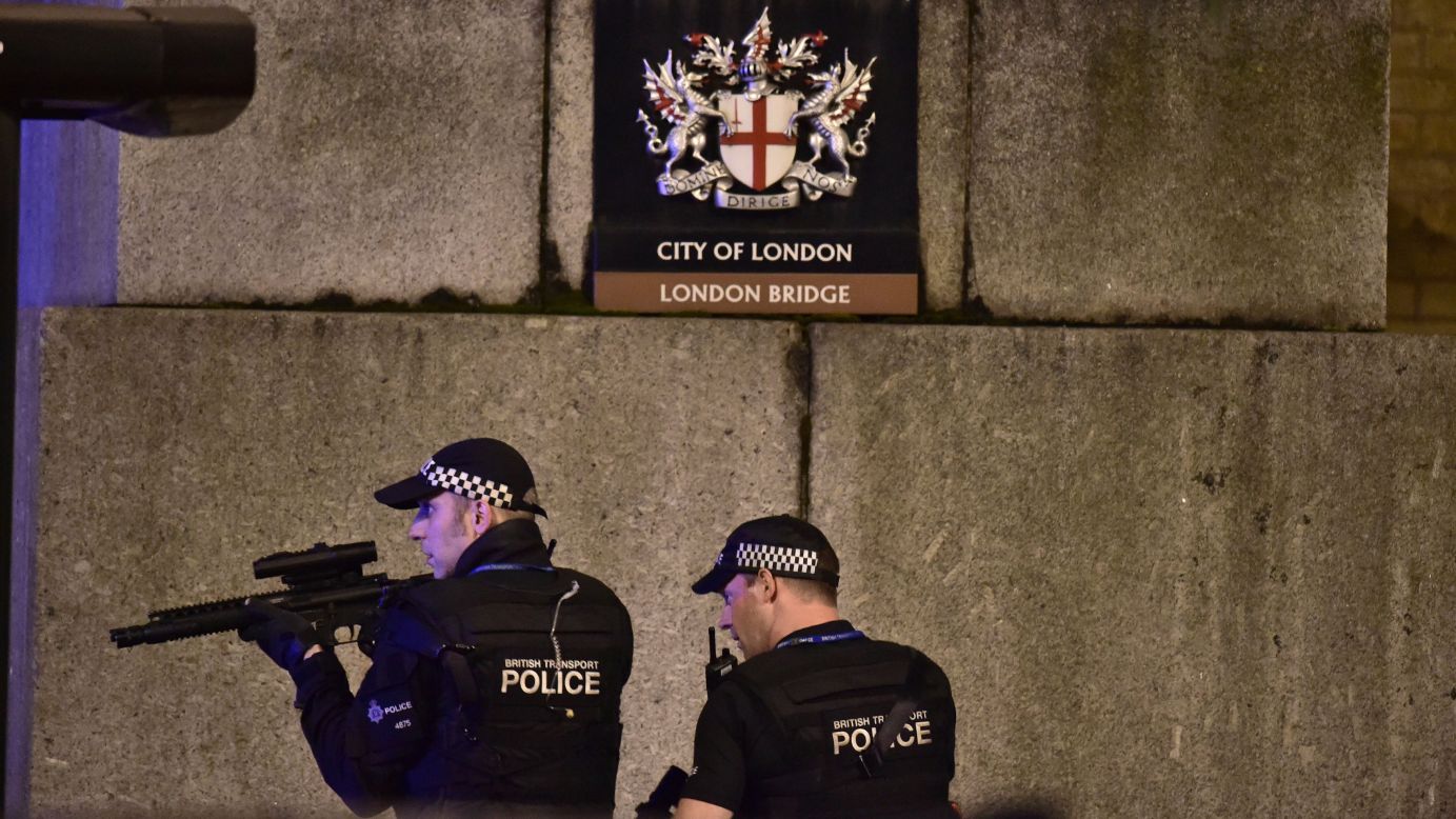 Armed police patrol near London Bridge on Saturday, June 3. Mayor Sadiq Khan said it was a "deliberate and cowardly attack" on Londoners enjoying Saturday night out.