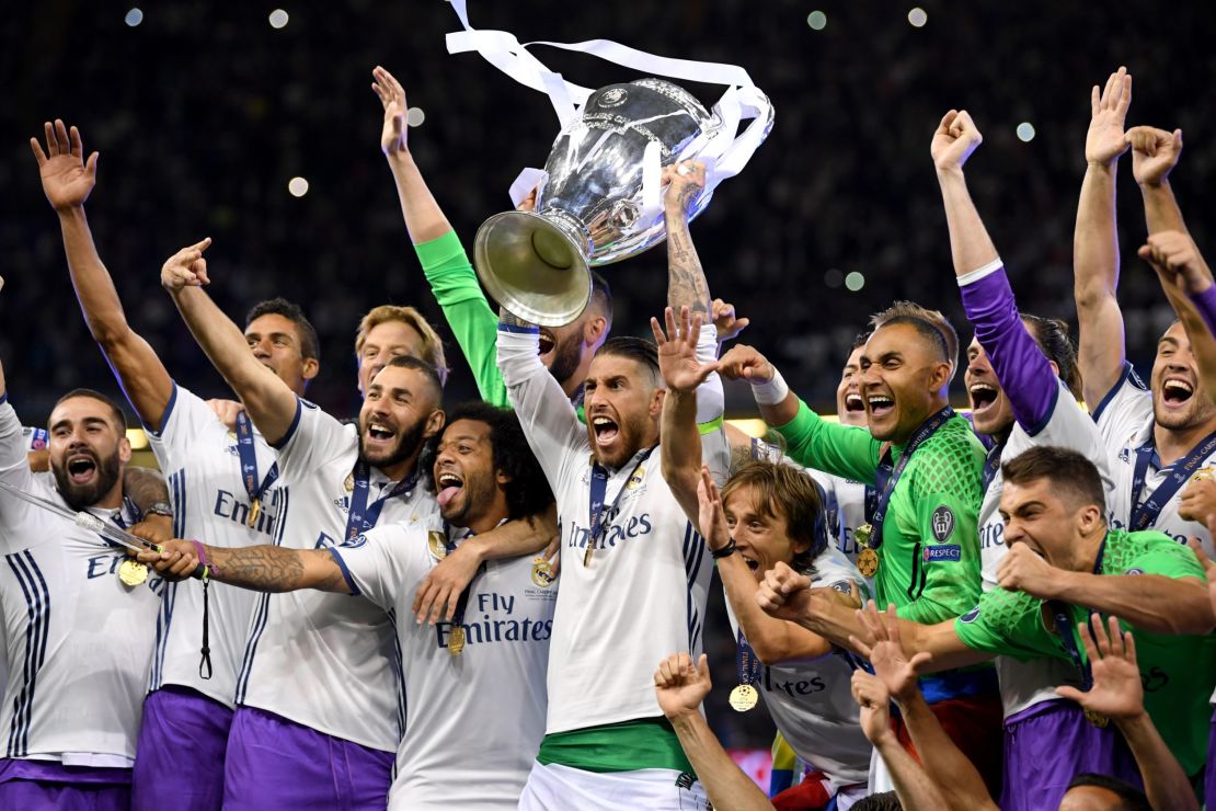 Sergio Ramos has now lifted the Champions League trophy three times in four years