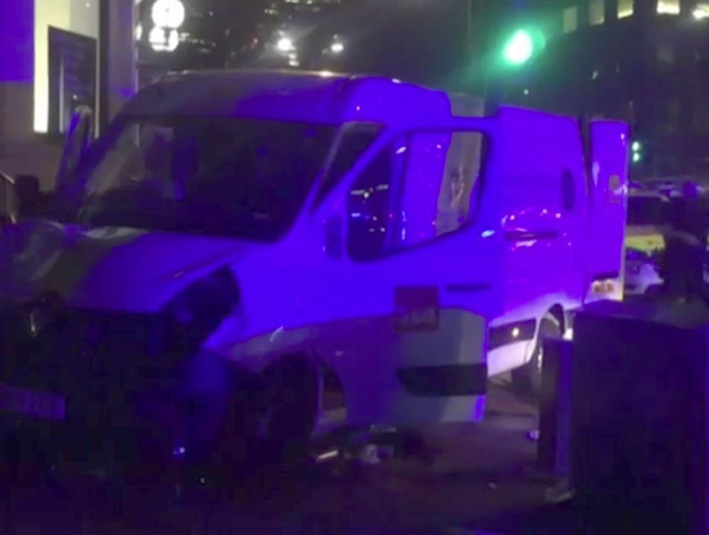 The white van used in the attack is seen near London Bridge.