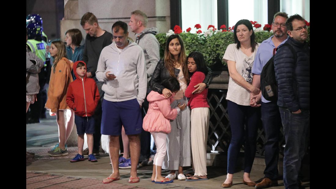 Guests from the Premier Inn Bankside Hotel are evacuated following the attacks.