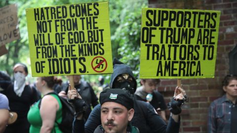 Counterprotesters interrupt a pro-Trump rally in Portland on Sunday.