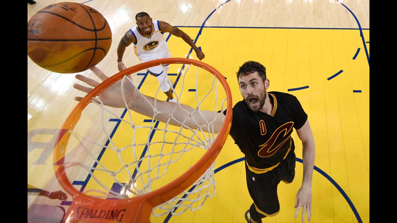 Cleveland's Kevin Love goes up for a shot in Game 2. He scored 27 points.