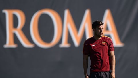 AS Roma's Dutch midfielder Kevin Strootman is pictured in training.