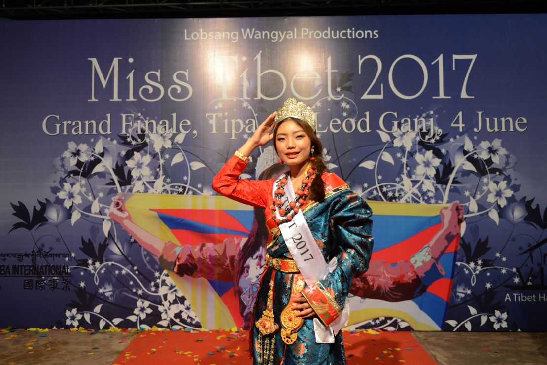 Miss Tibet 2017 Tenzin Paldon poses for a photo after winning the crown on June 4, 2017.