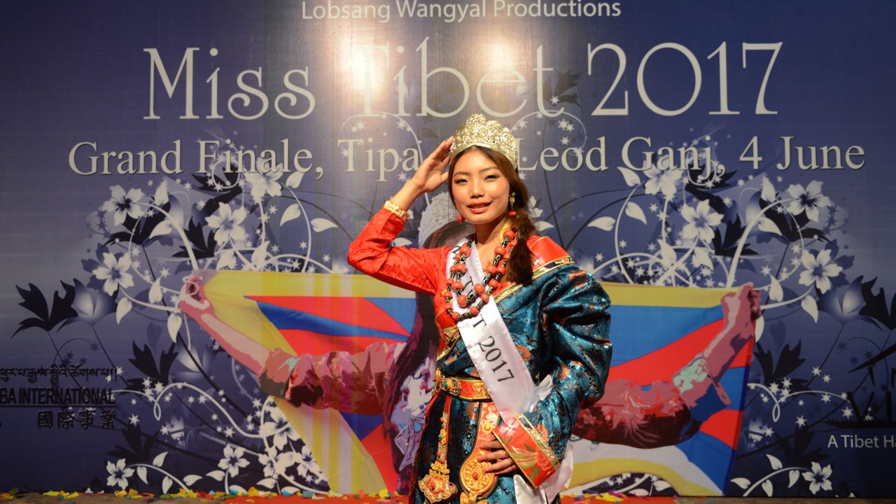 Miss Tibet 2017 Tenzin Paldon poses for a photo after winning the crown on June 4, 2017.