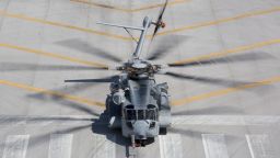 The CH-53K King Stallion returns to the Sikorsky Development Flight Test Center after completing its first gun-fire testing on March 22, 2017. U.S. Marine Corps photo