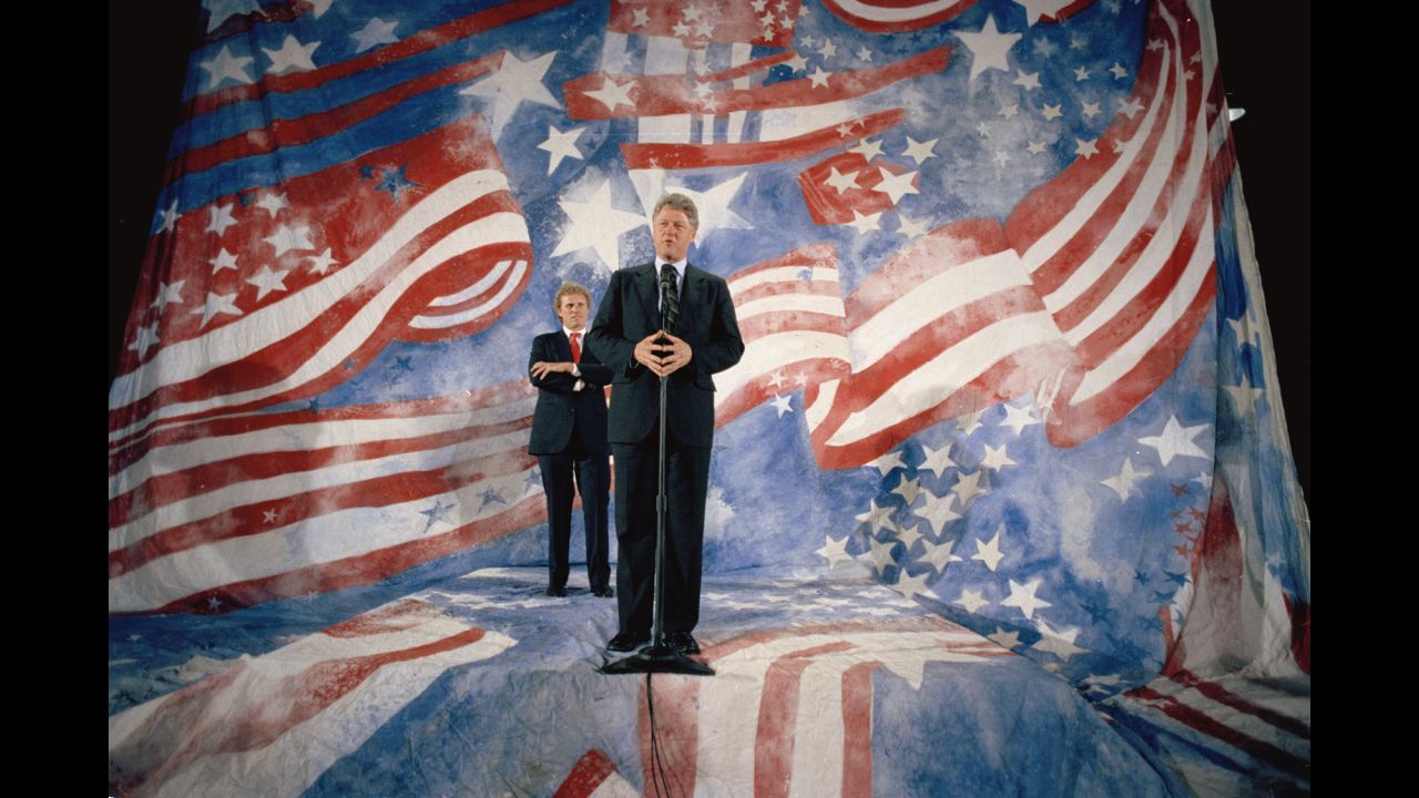 In front of former Democratic US Rep. Joseph Kennedy and a very '90s American flag, then-Democratic presidential hopeful <a href="http://www.cnn.com/2013/02/01/us/bill-clinton-fast-facts/index.html">Bill Clinton</a> speaks at a campaign event on April 28, 1992. After surviving a competitive Democratic primary, Clinton defeated incumbent <a href="http://www.cnn.com/2012/12/14/us/george-h-w-bush---fast-facts/index.html">President George H.W. Bush</a> in the 1992 election to become the 42nd president of the United States.