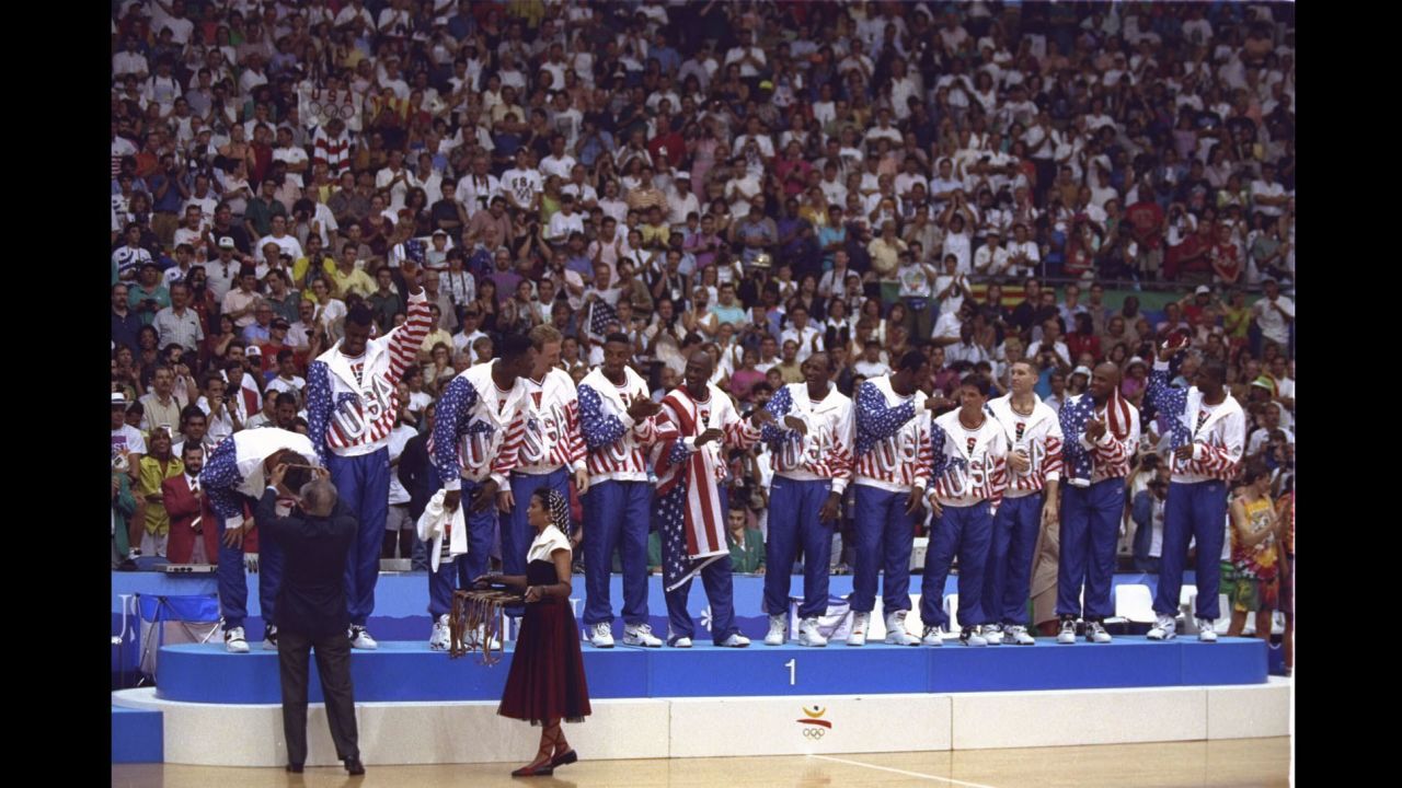 Will we ever see a team so stacked with star power again? Considered by many the greatest sports team ever assembled, the 1992 US men's basketball team featured all-time greats Michael Jordan, Larry Bird, Magic Johnson and Charles Barkley, among other Hall of Famers. Here, the "Dream Team" members receive their gold medals after defeating Croatia 117-85 at the 1992 Summer Olympic Games in Barcelona, Spain. 