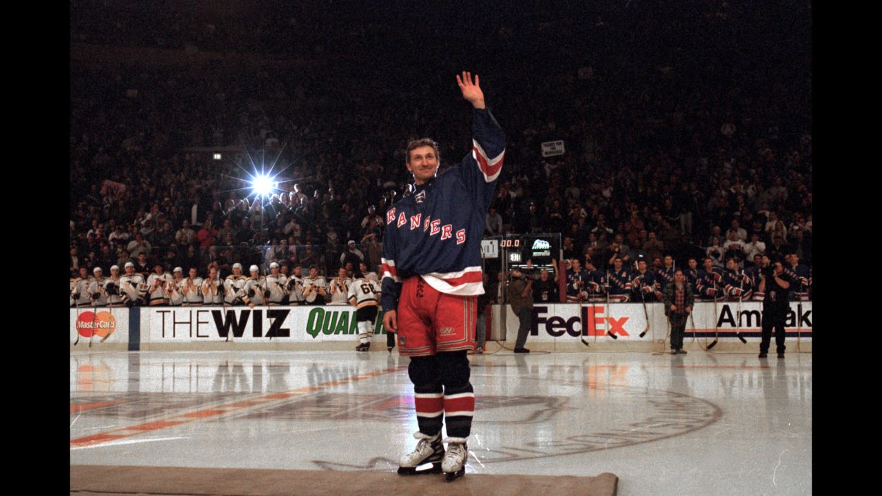 After 20 years in the National Hockey League, Wayne Gretzky laced up his skates for the last time on April 18, 1999, in a game that his Rangers lost 2-1 in overtime to the Pittsburgh Penguins. Gretzky stepped away as the league's all-time leader in points with 2,857, and his number 99 jersey is the only number that has been retired league-wide by the NHL.